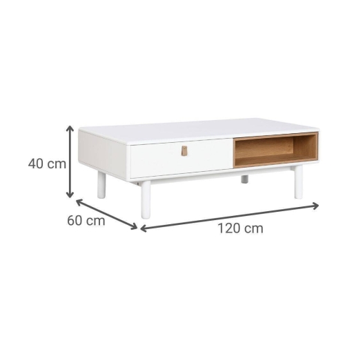 Mesa de Centro con Cajones y Huecos en MDF Blanco MB-211740