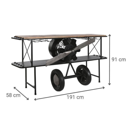 Consola Industrial Madera y Metal Diseño Avión Negro MB-211965