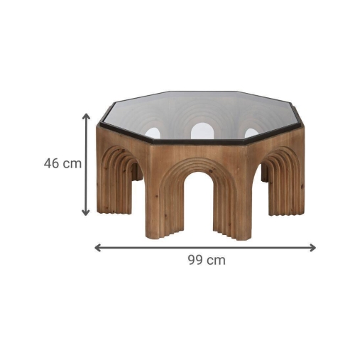 Mesa de Centro de Abeto con Cristal y Patas en Arco MB-212220