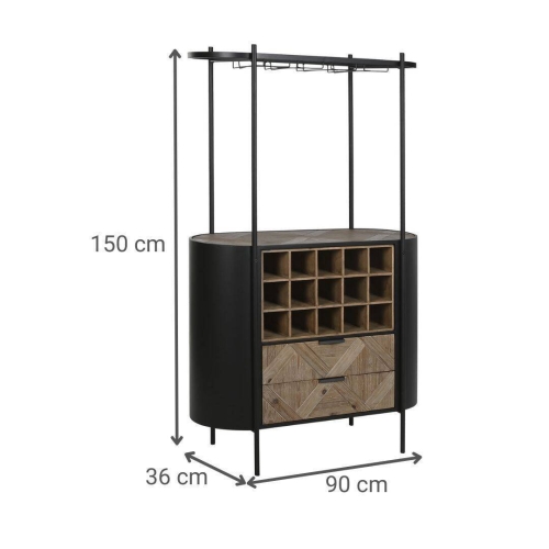 Botellero de Abeto y Metal Negro 90 cm MB-212483