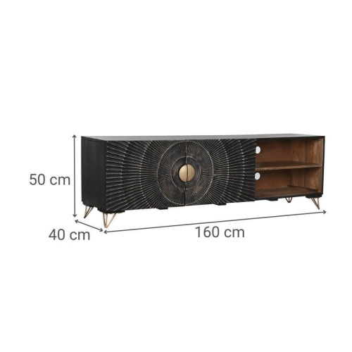 Mueble TV de Mango y Metal Negro con Diseño Mandala 160 cm MB-214237