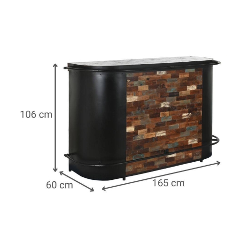 Mueble Bar Industrial de Metal y Madera Negro MB-215110