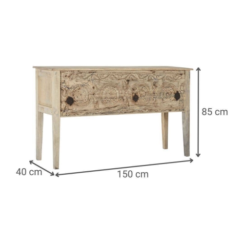 Consola Tallada en Madera Natural TECA MANGO MB-216542