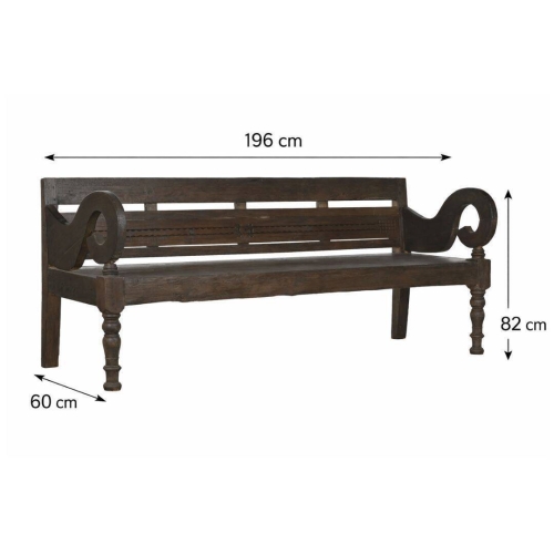 Banco de Madera de Teca Maciza Tallado Marrón Oscuro MB-217919