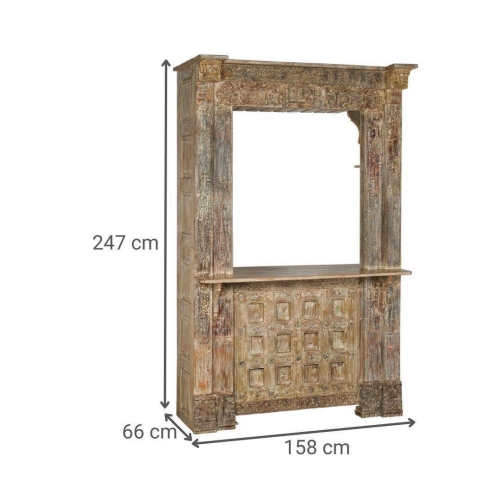 Mueble Bar de Teca Tallada Natural MB-217957