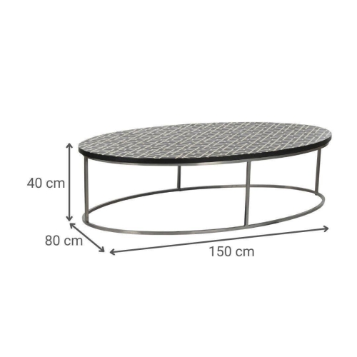 Mesa de Centro Rectangular de Taracea de Hueso y Metal MB-217977
