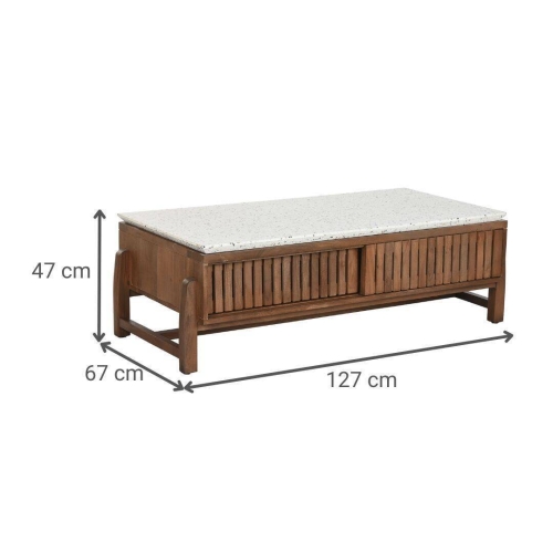 Mesa de Centro de Acacia con Terrazo y Puertas Correderas MB-219028