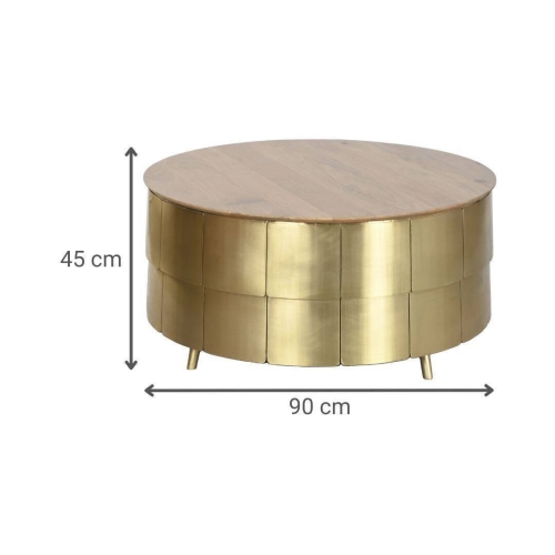 Mesa de Centro Redonda de Mango y Latón Dorado MB-220016