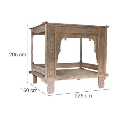 Cama con Dosel de Madera de Teca Tallada MB-220067