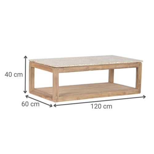 Mesa de Centro de Madera Reciclada con Mármol 120 cm MB-221766
