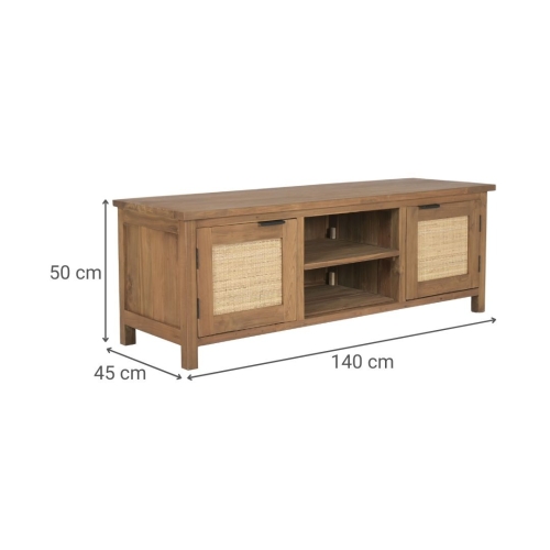 Mueble TV de Teca Reciclada Color Marrón con Ratán MB-221777