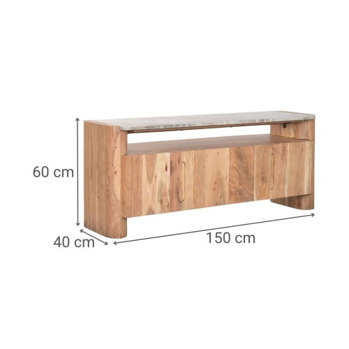 Mueble TV de Acacia con Mármol y Puertas MB-221942