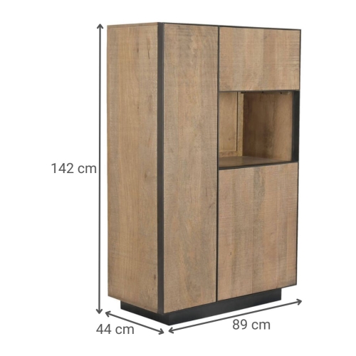 Vitrina de Madera de Mango y Cristal con Estantes MB-221963