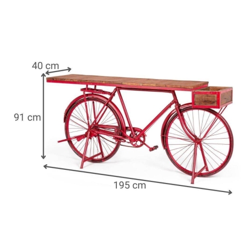 Consola Hierro y Madera Mango Bicicleta Antigua Color Roja MB-222238