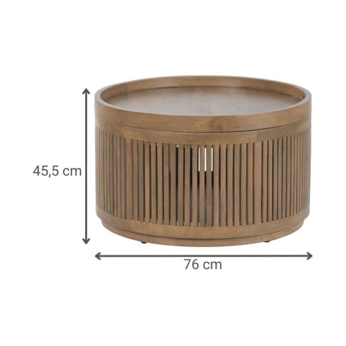 Mesa de Centro Redonda con Almacenaje en Madera de Mango MB-223087