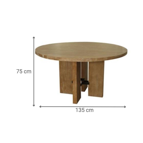 Mesa de Comedor Redonda en Madera de Fresno 135 cm MB-225990