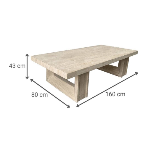 Mesa de Centro Mármol Travertino y Madera de Olmo 160 cm MB-226312