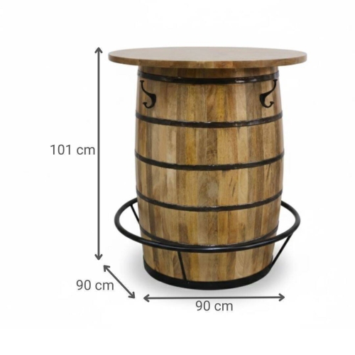 Mesa Bar Industrial Barril en Madera de Mango y Metal MB-227815