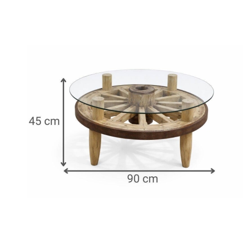 Mesa de Centro Redonda de Madera y Cristal Tipo Rueda MB-227816
