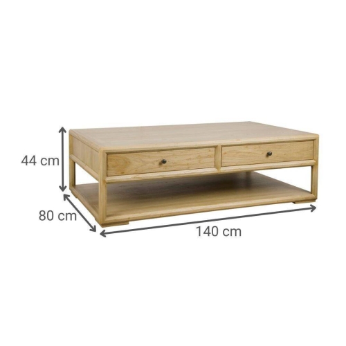 Mesa de Centro de Madera de Olmo con 2 Cajones MB-228433