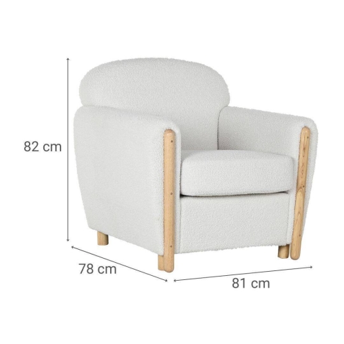 Sillón de Salón Tapizado en Bouclé Blanco con Estructura de Madera MB-217365