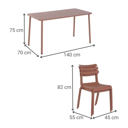 Conjunto de Comedor Exterior 4 Sillas Apilables Terracota MB-224153