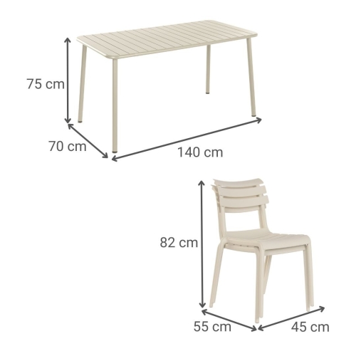 Conjunto de Comedor Exterior 4 Sillas Apilables Crema MB-224154