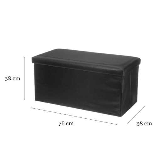 Puf Arcón Plegable de Polipiel en Negro 76x38 cm