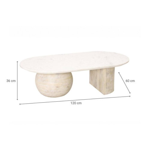 Mesa de centro SEXTANS de madera de mango con patas asimétricas y superficie de mármol 35-176