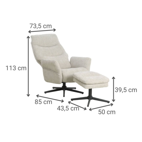 Sillón Relax con Puff Tapizado en Tela Gris Claro MAX