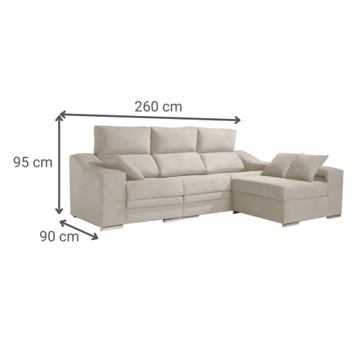 Sofá Chaise Longue Reversible 4 Plazas con Asientos Deslizantes ASIA