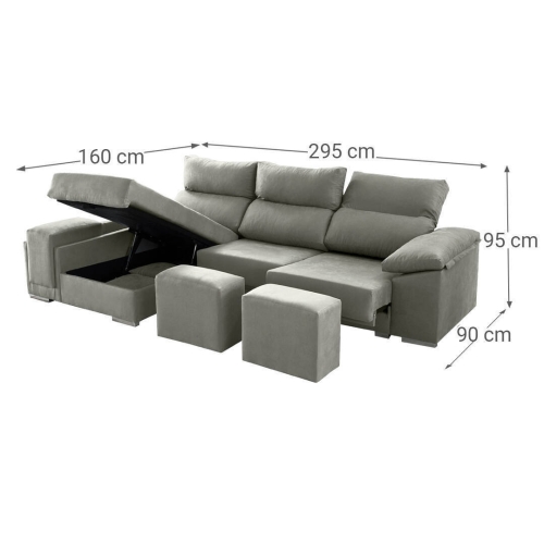 Sofá 3 Plazas Deslizante con Chaiselongue Izquierda Modelo Kenia