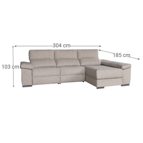 Sofá 3 Plazas Relax con Chaise Longue Derecha 304 cm VENUS
