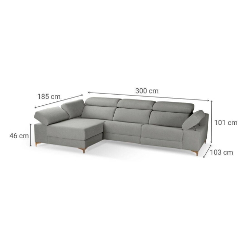 Chaiselongue Izquierda 3 Plazas 306 cm Relax Eléctrico Tapizado en Poliéster OLIMPIA