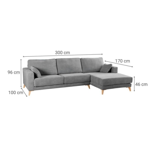 Chaiselongue Derecha 3 Plazas 300 cm Tapizado en Poliéster GIOVANI