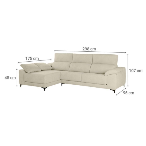 Chaiselongue Izquierda 298 cm con Asientos Deslizantes NERÓN