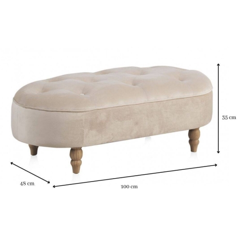 Banqueta en Terciopelo Beige con Patas de Madera GABAR 10277
