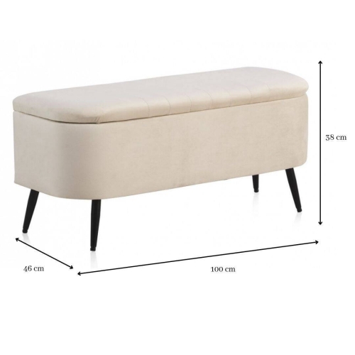 Banqueta Baúl Tapizada en Terciopelo Beige y Metal GABAR 10276