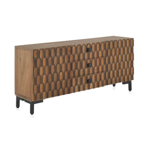 Aparador en madera de mango bicolor (natural y negro) de estilo clásico GABAR 10691