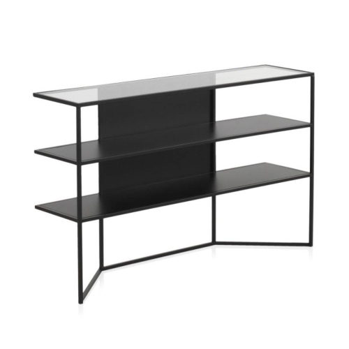 Consola de metal acabado en color negro con sobre rectangular de Cristal GABAR 10941