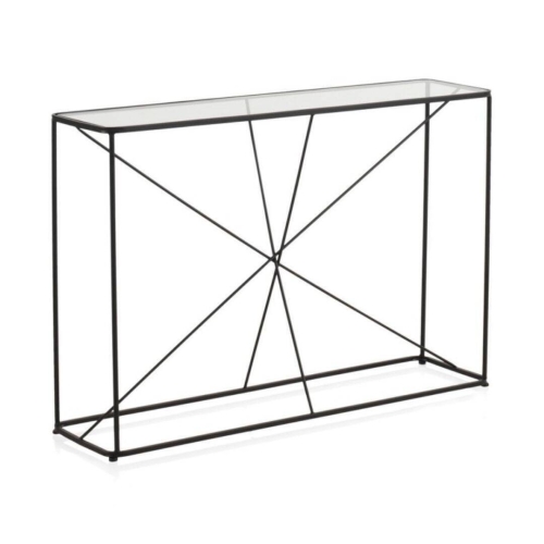 Consola de tubos de metal en color negro con sobre rectangular de Cristal GABAR 10943