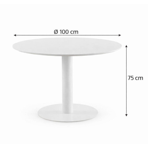 Mesa de Comedor Redonda 100 cm Blanca con Pie Central Metálico GABAR 11455