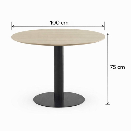 Mesa de Comedor Redonda 100 cm Fresno con Pie Central Metálico GABAR 11454