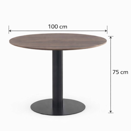 Mesa de Comedor Redonda 100 cm Nogal con Pie Central Metálico GABAR 11453