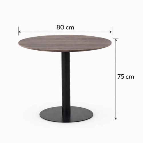 Mesa de Comedor Redonda 80 cm Nogal con Pie Central Metálico GABAR 11450