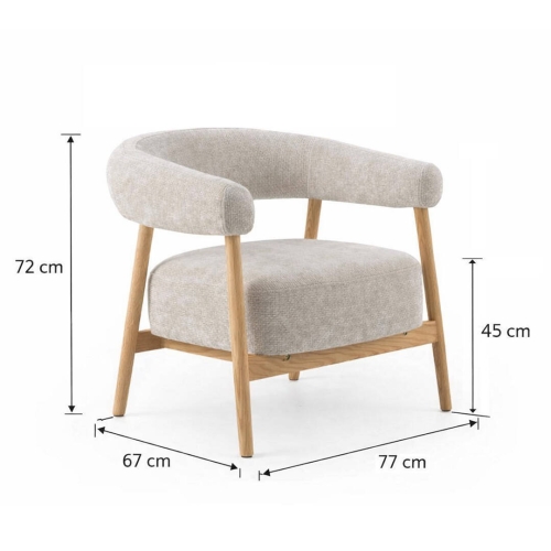 Sillón de Madera de Roble Natural Tapizado en Chenilla Blanca GABAR 11685