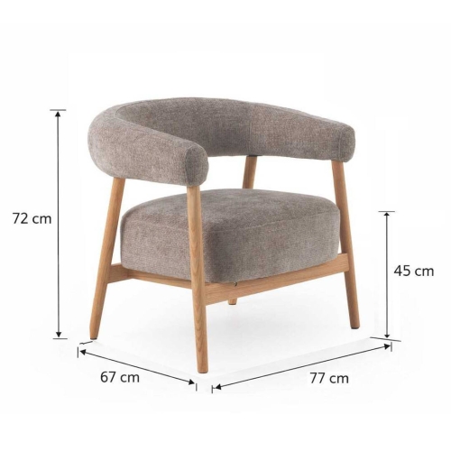 Sillón de Madera de Roble Natural Tapizado en Chenilla Topo GABAR 11686