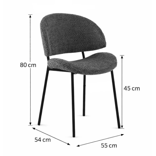Juego de 4 Sillas de Comedor Tapizadas con Respaldo Curvo y Patas Metálicas GABAR