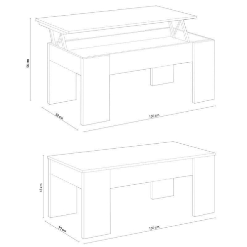 Mesa centro color roble canadian con tablero de melamina con tapa elevable 001637F