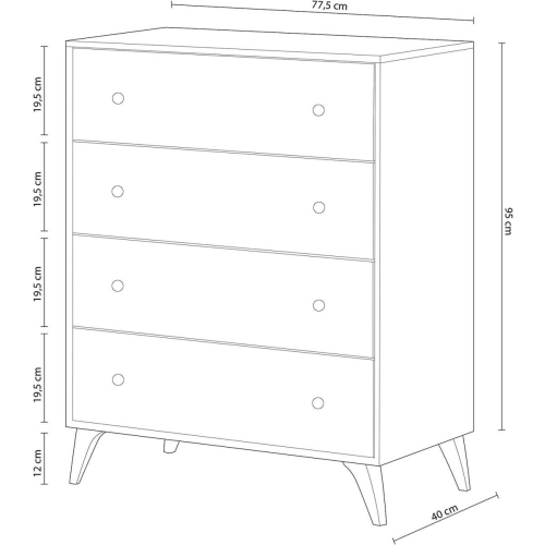 Cómoda de melamina color blanco artik de 4 cajones 007804A